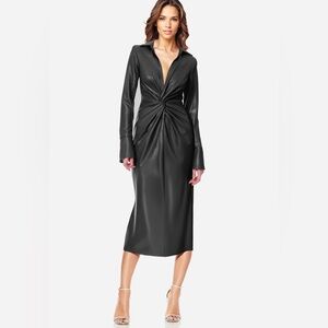 The Mary Twist Front Vegan Leather Midi Dress